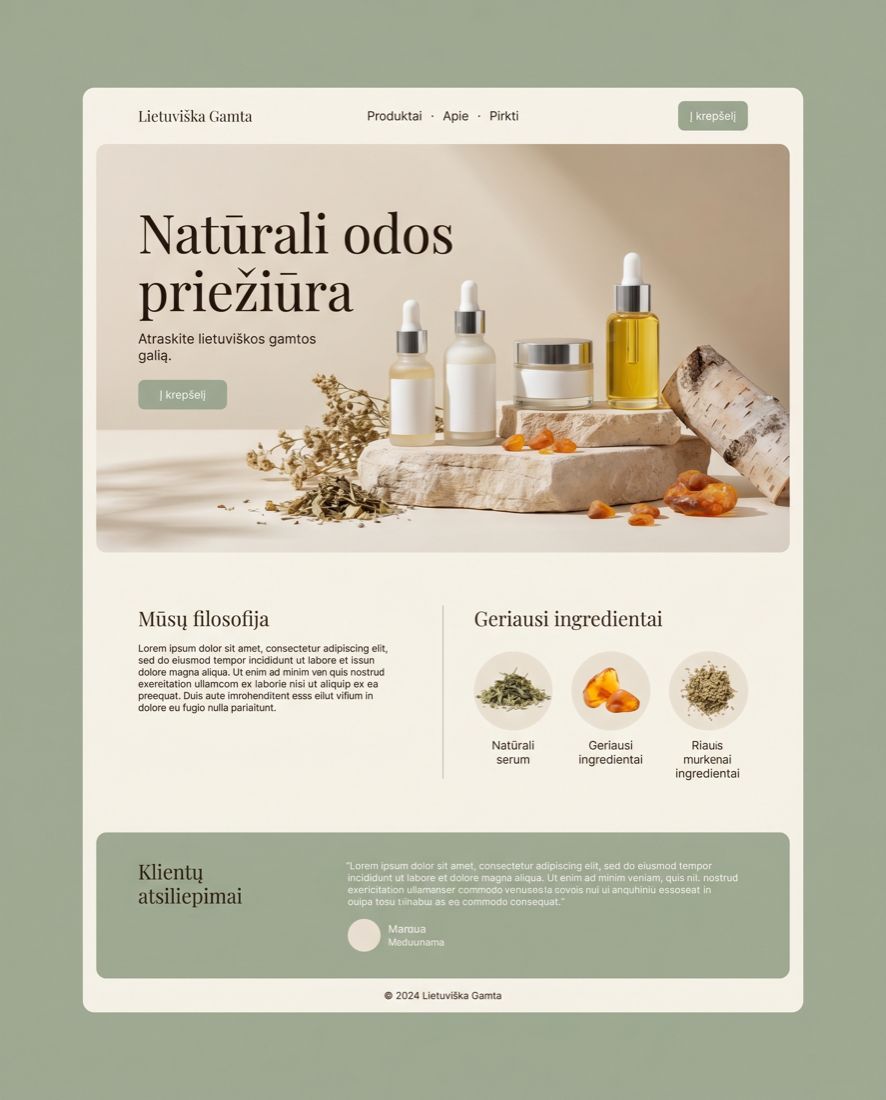 Kosmetikos prekės ženklo svetainės maketas